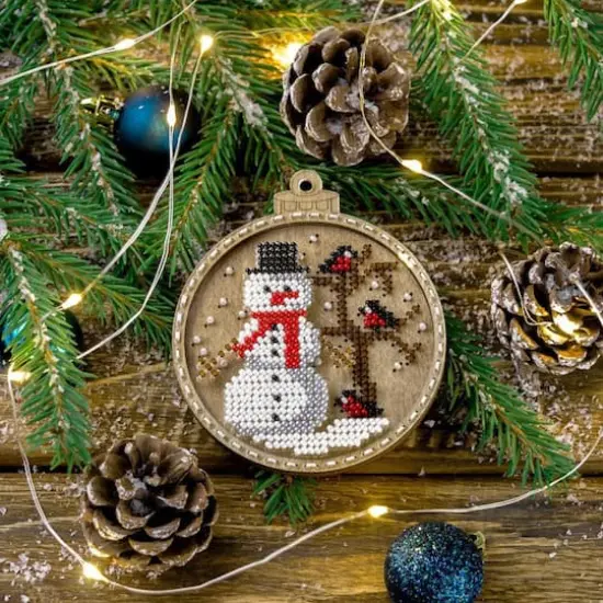 Wonderland Crafts Snowman Ornament Bead Embroidery on Wood Kit {3}