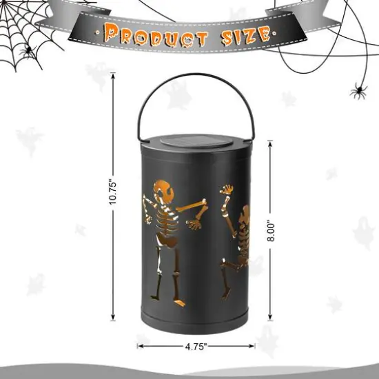 Glitzhome® 10.75" Halloween Metal Skeleton Solar Powered LED Lantern {8}