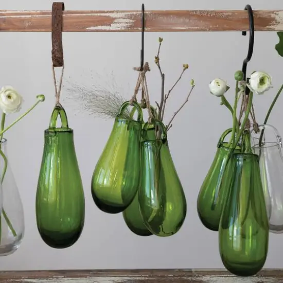 Hello Honey&reg; 8" Green Hand Blown Glass Hanging Vase {5}
