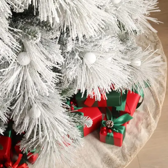 Glitzhome&reg; 9ft Pre-Lit Flocked Full Pine Artificial Christmas Tree, Warm White LED Lights {6}