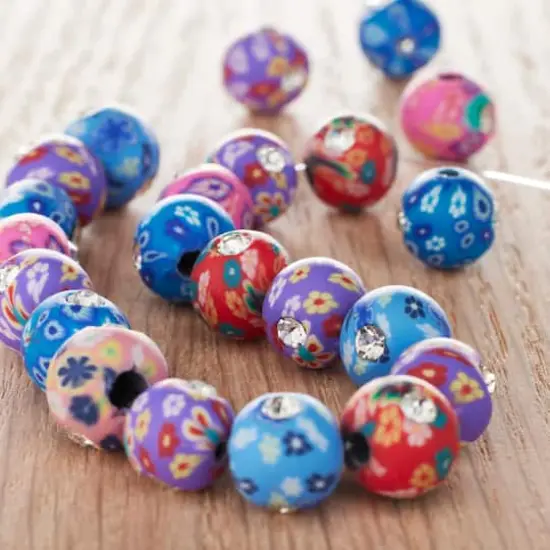 Multicolor Rhinestone Clay Round Beads, 8mm by Bead Landing&trade; {3}