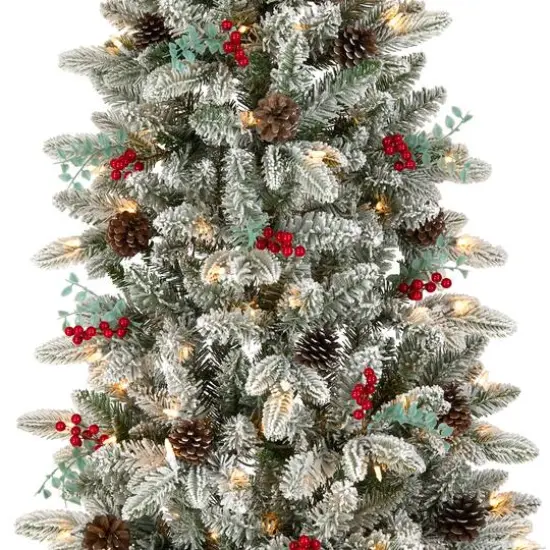 5ft. Pre-Lit Snowberry Pine Artificial Christmas Half Tree, Clear Lights {4}