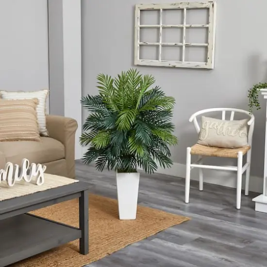 4ft. Areca Palm Artificial Plant in White Tower Planter {4}