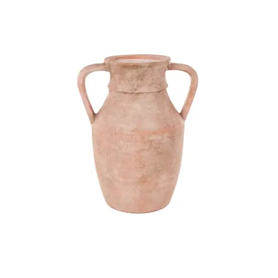12" Pink Antique-Style Ceramic Vase with Handles {1}