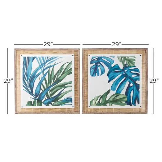Set of 2 Blue Sea Grass Eclectic Botanical Wall Decor, 29" x 29" {8}