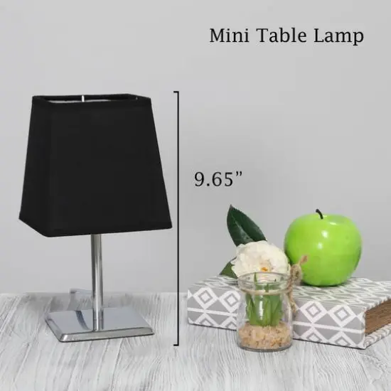 Simple Designs&trade; 9.5" Mini Chrome Table Lamp with Squared Empire Shade Black {5}