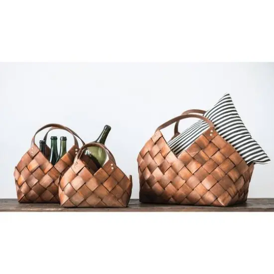 Hello Honey&reg; Brown Woven Seagrass Baskets with Leather Handles Set {4}