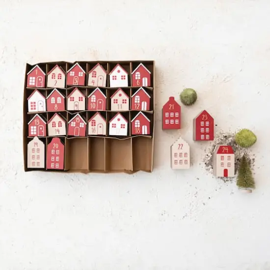 Hello Honey&reg; Red, White & Natural Wood House Advent Calendar Set {4}