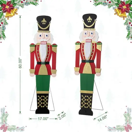 Glitzhome&reg; 60" Christmas Wooden Traditional Nutcracker Porch Decor {9}