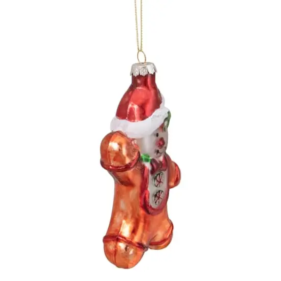 5" Gingerbread Man with Santa Hat Hanging Glass Christmas Ornament {4}