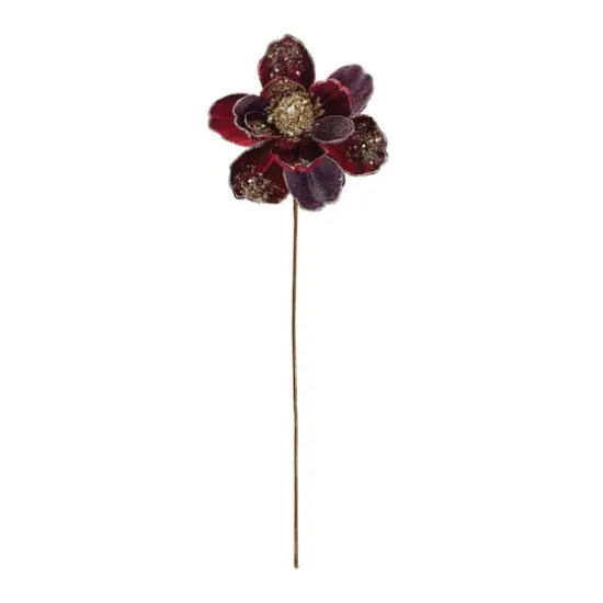 28" Beaded Velvet Magnolia Flower Stems, 2ct. Burgundy {3}
