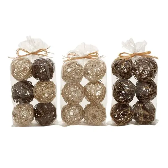 4" Brown & Beige Dried Flower Natural Decorative Orbs, 3 Packs of 6 {1}