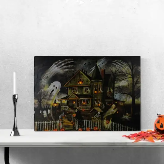LED Lighted Creepy Haunted House Halloween Canvas Wall Art {3}