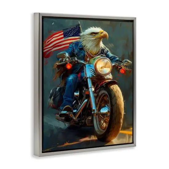 Stupell Industries Patriotic Eagle Motorcycle Floater Framed Art Gray {4}