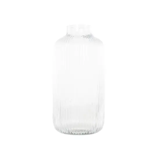 13" Clear Glass Ribbed Fluted Decorative Vase {4}