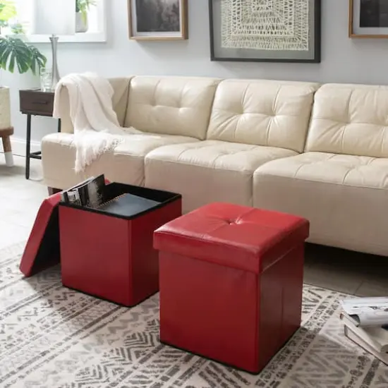 Simplify Faux Leather Folding Storage Ottoman Cube Red {5}