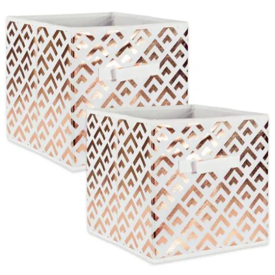 DII&reg; 11" Nonwoven Polyester White & Copper Double Diamond Storage Cube, 2ct. {1}