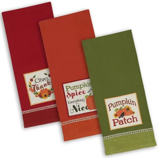DII&reg; Assorted Country Pumpkin Embroidered Dishtowel Set {1}