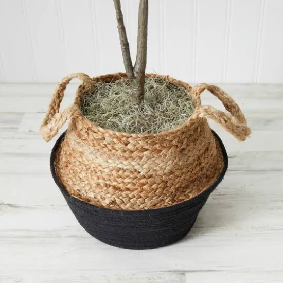 3ft. Artificial Fiddle Leaf Fig Tree With Handmade Cotton & Jute Woven Basket DIY Kit Black {6}