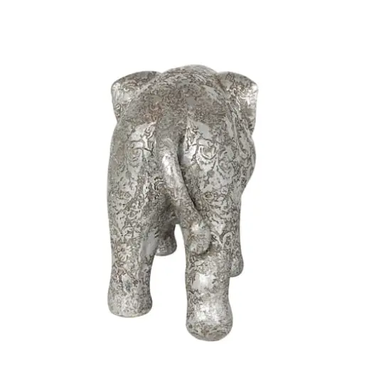 7" Silver Elephant Engraved Floral Sculpture {9}
