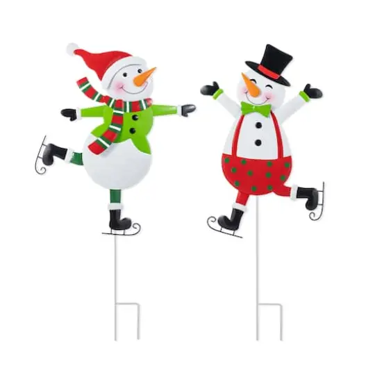 Glitzhome&reg; 36" Metal Christmas Skiing Snowmen Yard Stake Set {1}