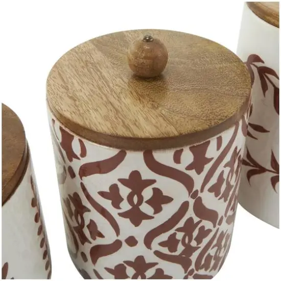 Cream & Brown Ceramic Floral Canister Set with Lids {11}