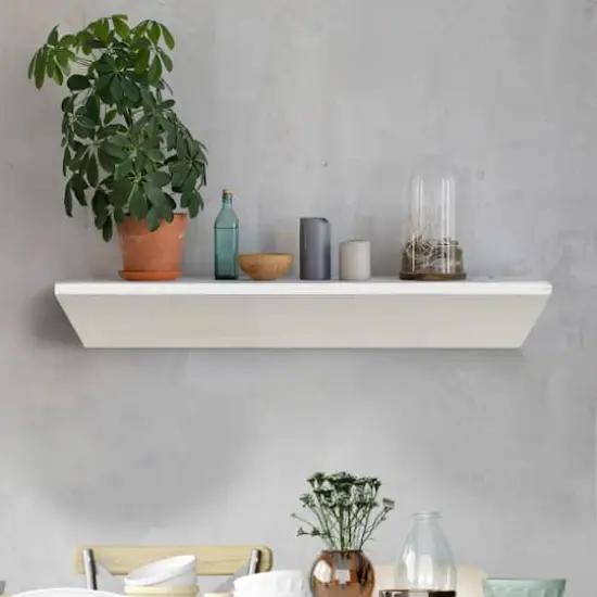 Small White Wedge Wood Floating Wall Shelf {3}
