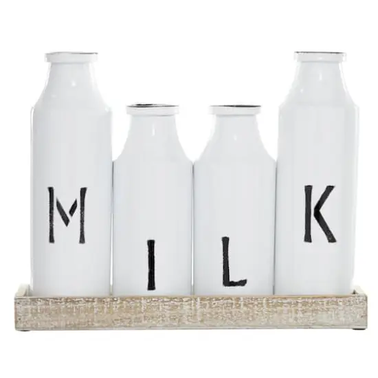 White Iron Farmhouse Decorative Milk Bottles Set {3}