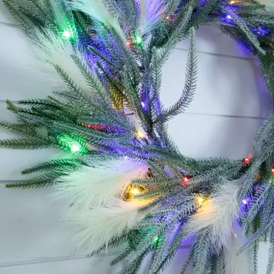 24in. Artificial Balsam Fir Pine and Pampas Wreath with 50 Color Changing LED Lights {6}