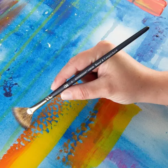 Royal & Langnickel&reg; Sovereign&trade; Synthetic Long Handle Fan Blender Brush, Size 4 {4}