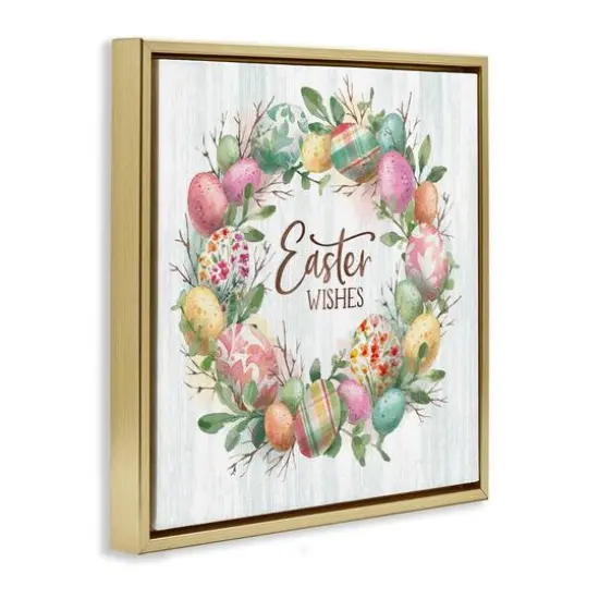 Stupell Industries Easter Wishes Wreath Floater Framed Art Gold {4}