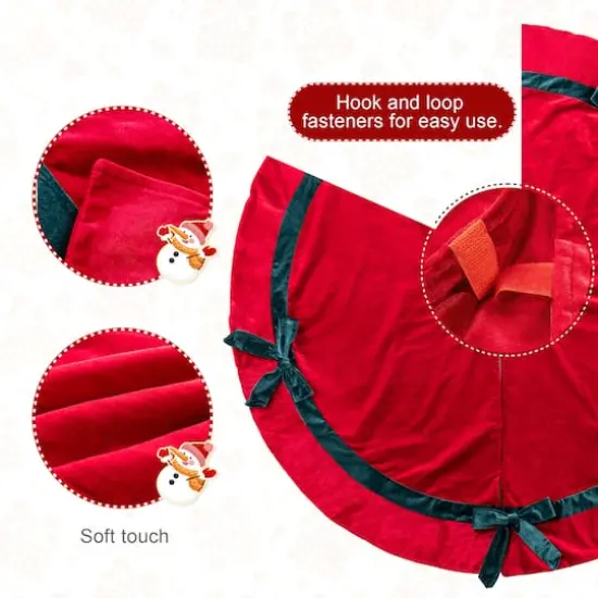 Glitzhome&reg; 48"D Red Velvet Christmas Tree Skirt with Bows {7}