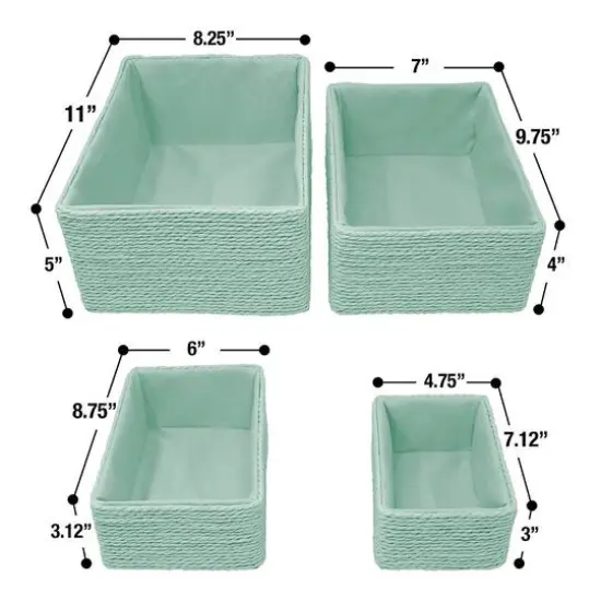 Sorbus 4-Piece Woven Rope Basket Set Teal {6}
