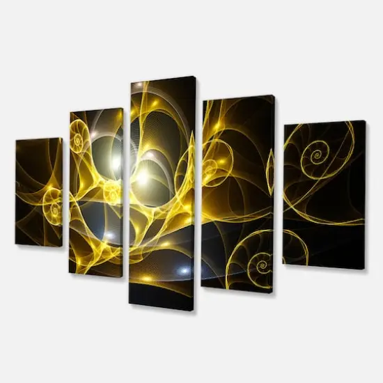 Designart - Golden Curly Spiral on Black - Contemporary Wall Art Canvas {4}