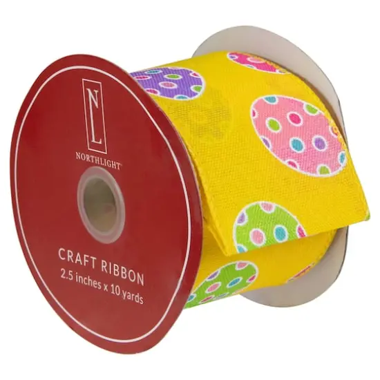 2.5" x 10yd. Yellow Easter Egg Design Wired Spring Craft Ribbon {4}