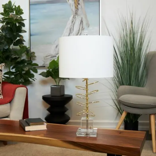 2ft. Gold Metal Abstract Overlapping Ring Accent Lamp with Elevated Square Glass Base {6}