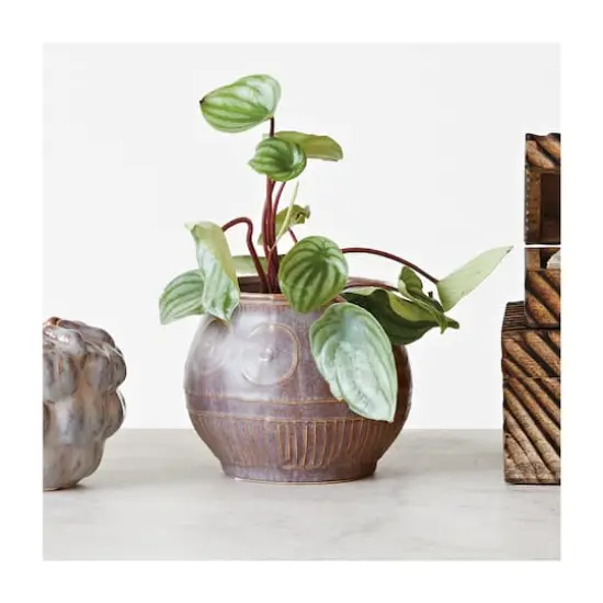 Hello Honey&reg; 6.5" Plum Reactive Glaze Pattern Debossed Stoneware Planter {4}