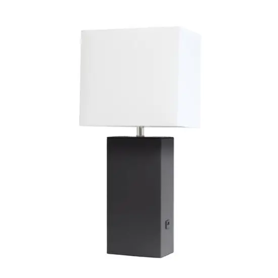 Lalia Home Lexington 21" Leather Table Lamp with USB Charging Port Black {1}