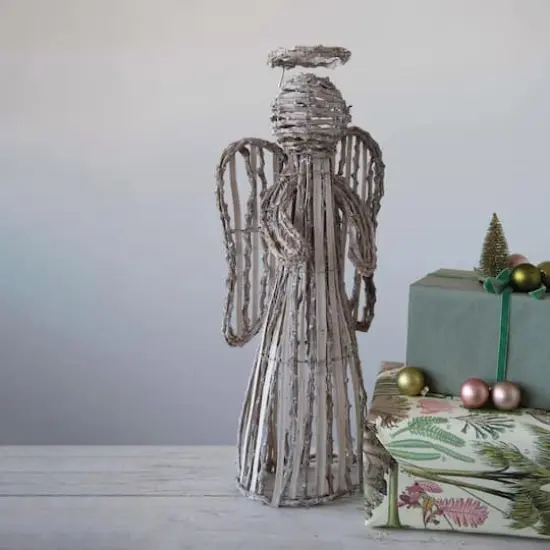 Hello Honey&reg; 22" White Washed Handwoven Rattan Decorative Angel {3}