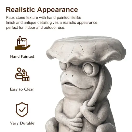 Glitzhome&reg; 19" Frog & Lotus Faux Concrete Garden Stool {4}