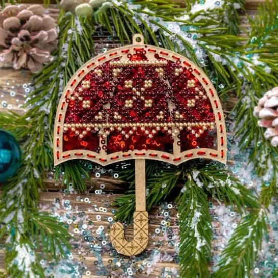 Wonderland Crafts Red Umbrella Christmas Ornament Bead Embroidery Kit {3}