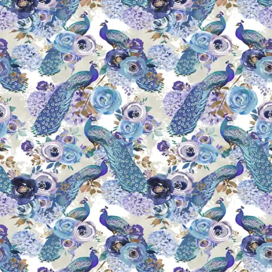 Suzanne Nicoll Blue Peacock Toss Cotton Fabric {3}