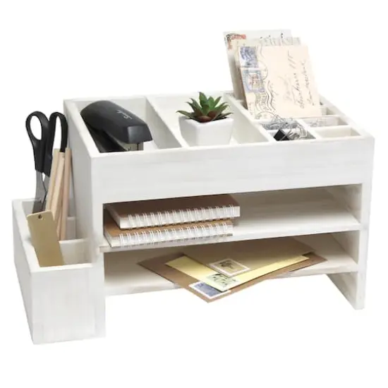 Elegant Designs Whitewash Wood Cubbies & Letter Tray Desk Organizer {6}