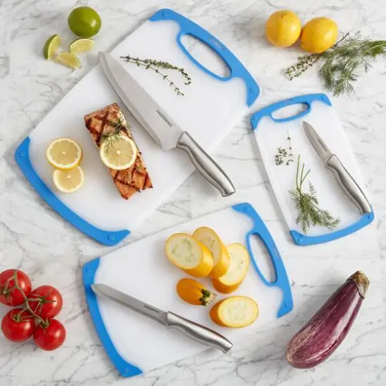 Farberware Non-Slip Plastic Cutting Board Set Blue {4}