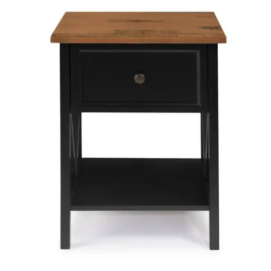 Walker Edison 19" 1-Drawer Wood Side Table Reclaimed Barnwood / Black {4}