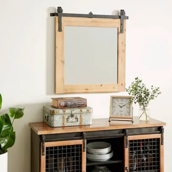 Brown Industrial Wood Wall Mirror {8}