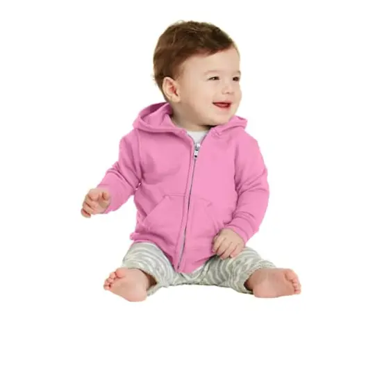 Port & Company&reg; Core Fleece Full-Zip Hooded Infant Sweatshirt Candy Pink {4}