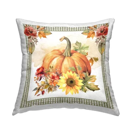 Stupell Industries Gingham Bordered Pumpkin Outdoor Printed Pillow {1}