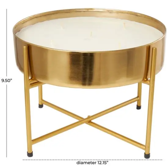 12" White Jasmine Scented 5-Wick Candle with Gold Container and Stand {6}