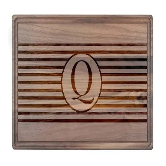 Stripe Monogram Walnut Cutting Board Q {1}